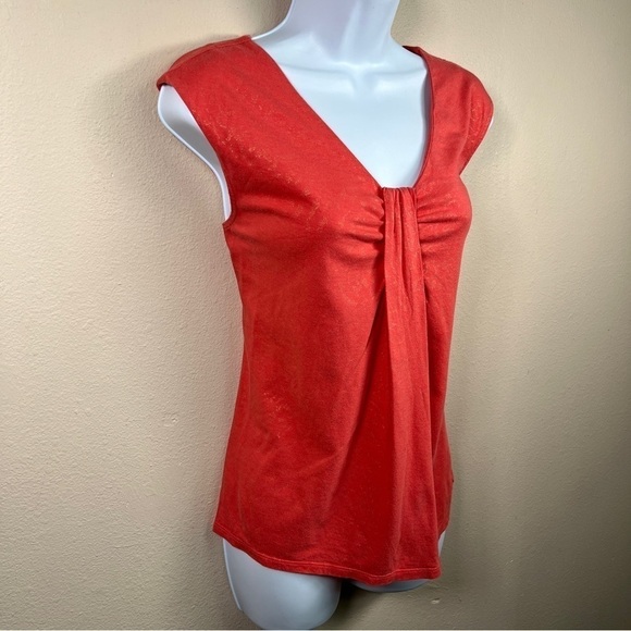 Small Dana Buchman Peach Gold Shimmer Top Sleeveless Stretch 4 6 Cap Sleeve - Picture 2 of 9